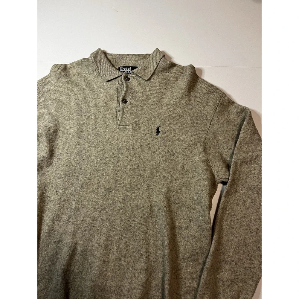 Vintage Polo Ralph Lauren 100% Lambswool Sweater 1/4 Button Grey Size Large